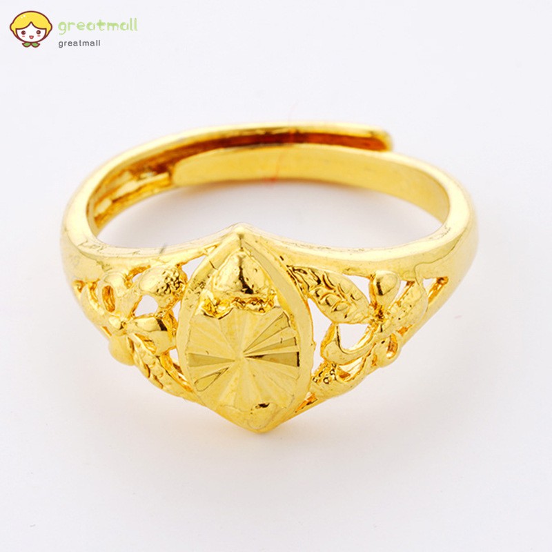 Nhẫn kim loại mạ vàng chạm khắc hoa sang trọng phụ kiện trang sức cưới cho cô dâu hoặc cho nữ giới