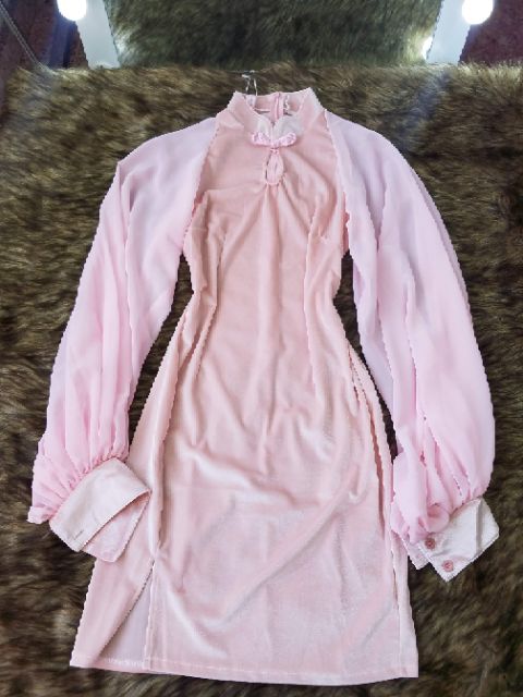 [Sẵn] CLIP THẬT Sườn xám nhung tay voan đủ size | BigBuy360 - bigbuy360.vn