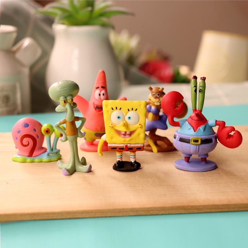 Set 6 Mô Hình Đồ Chơi Trang Trí Bánh Sinh Nhật Hình SpongeBob SquarePants star Mực Hoạt Hình Dành Cho Trẻ Em