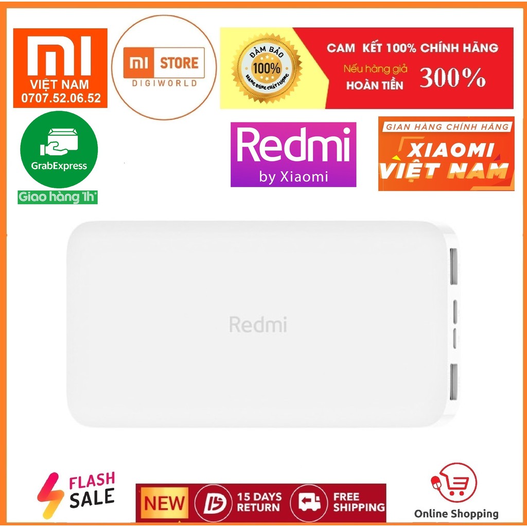 Pin sự phòng Xiaomi 10000mAh Redmi + bảo hành 12 tháng + lỗi ( 1 đổi 1)