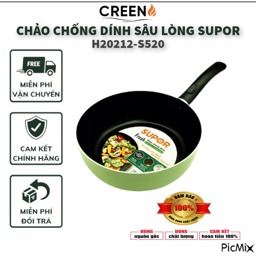 Chảo Sâu Lòng Chống Dính 20cm Supor H20212-S520, chảo màu xanh bơ bắt mắt (hàng có sẵn)
