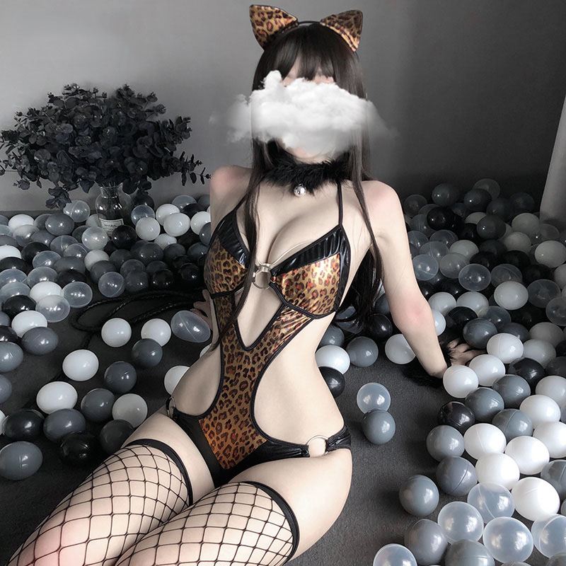 Bộ đồ lót liền mảnh họa tiết da báo quyến rũ thời trang kèm phụ kiện dành cho nữ