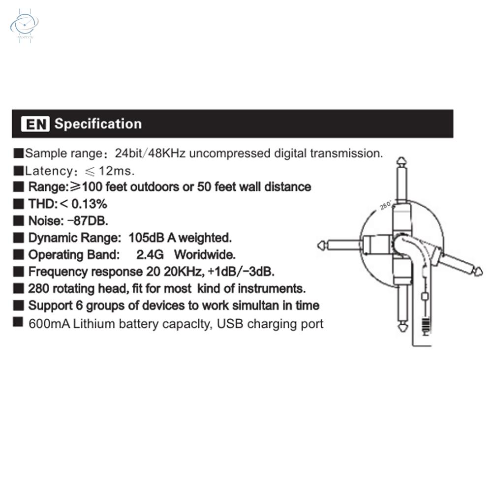 ♫2.4G UHF Wireless Audio Transmitter and Receiver System USB Rechargeable Pick Up for Electric Guitar Bass Musical Instrument Accessory