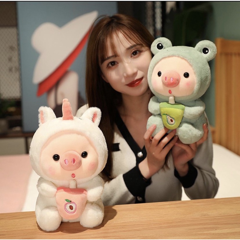 𝐇𝐎𝐓💥 Thú bông heo ôm uống trà sữa siêu đáng yêu 💥Gấu bông nhập ngoại
