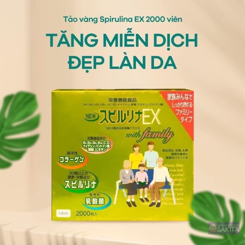 Spirulina EX Tảo vàng cao cấp Nhật Bản hộp 2000 viên (2 lọ) mẫu mới