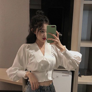 [Order] Áo kiểu croptop tay chun dài ôm dáng Quảng Châu đẹp