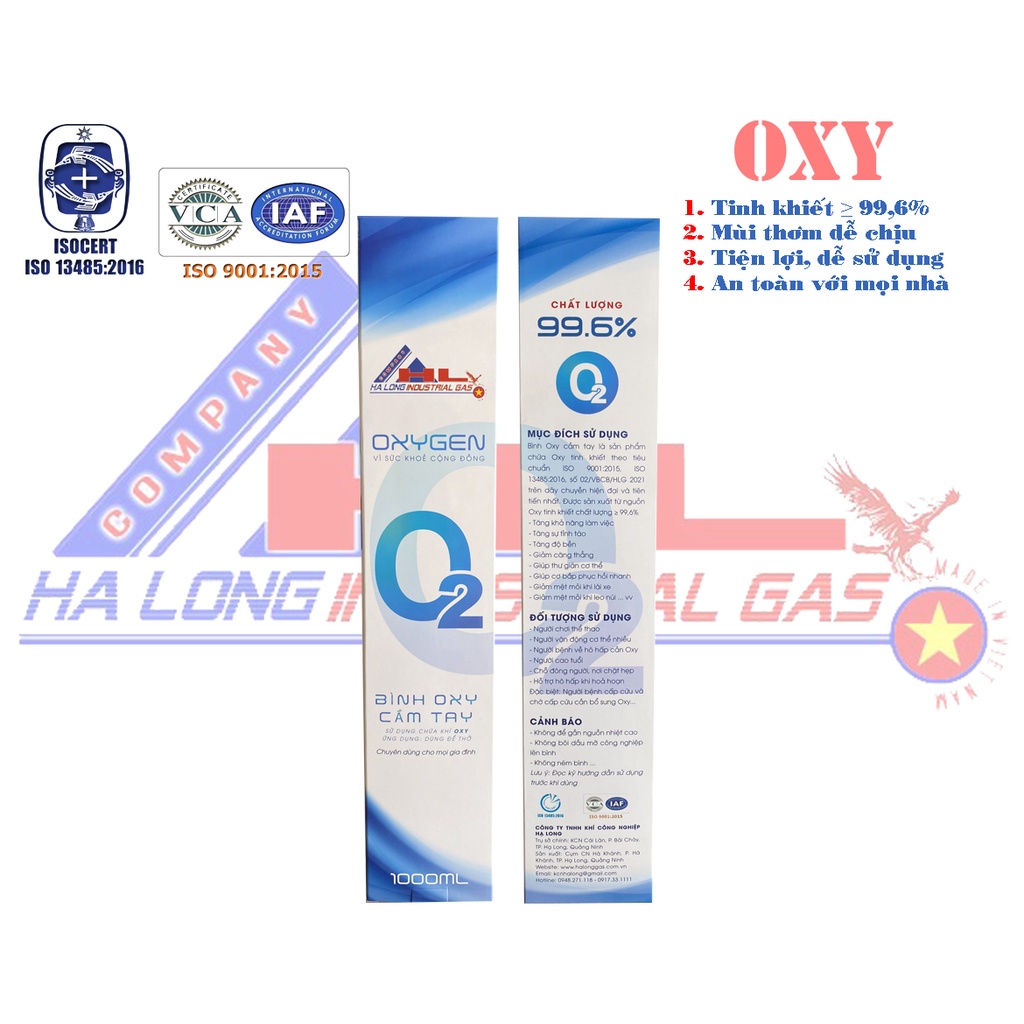 Bình Oxy Cầm Tay Mini 1000ml Chất lượng Oxy (99%-99,9%) - Cung cấp Oxy tinh khiết, Oxy thở, nhanh chóng, tức thời