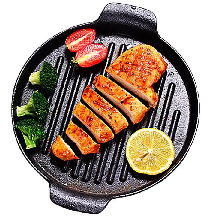 Chảo gang nướng thịt chống dính 20,22,24,28,30cm , bò bít tết, steak, BBQ -00