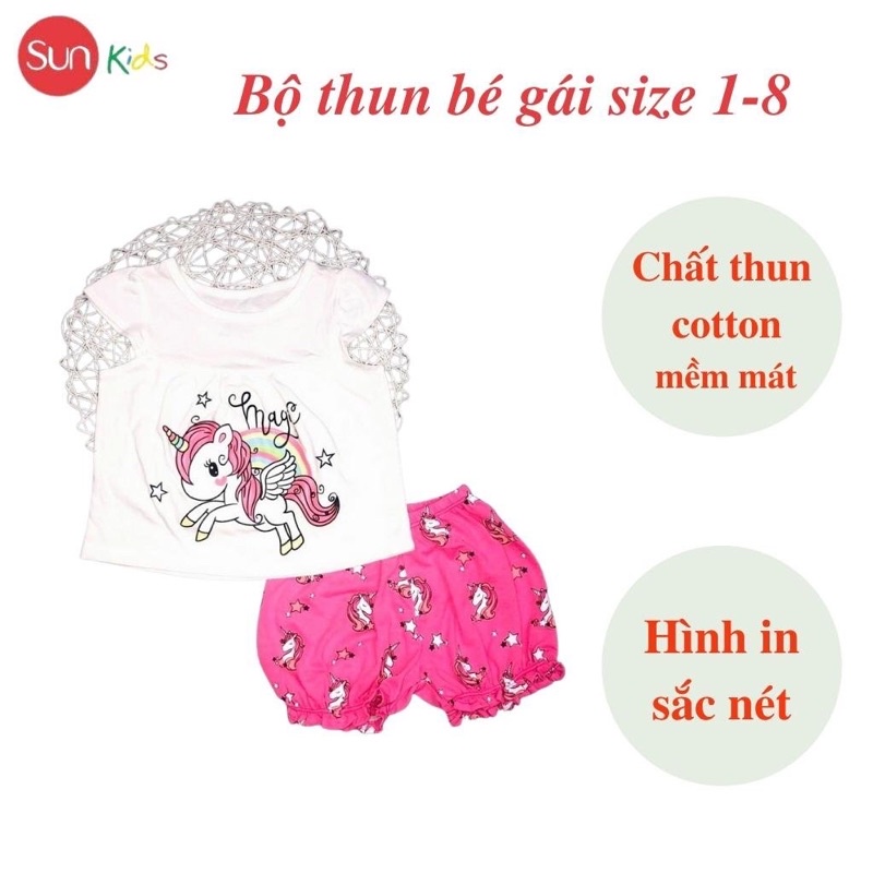 Đồ bộ thun bé gái, đồ bộ trẻ em chất cotton, có nhiều màu, size 1-8 tuổi - SUNKIDS1