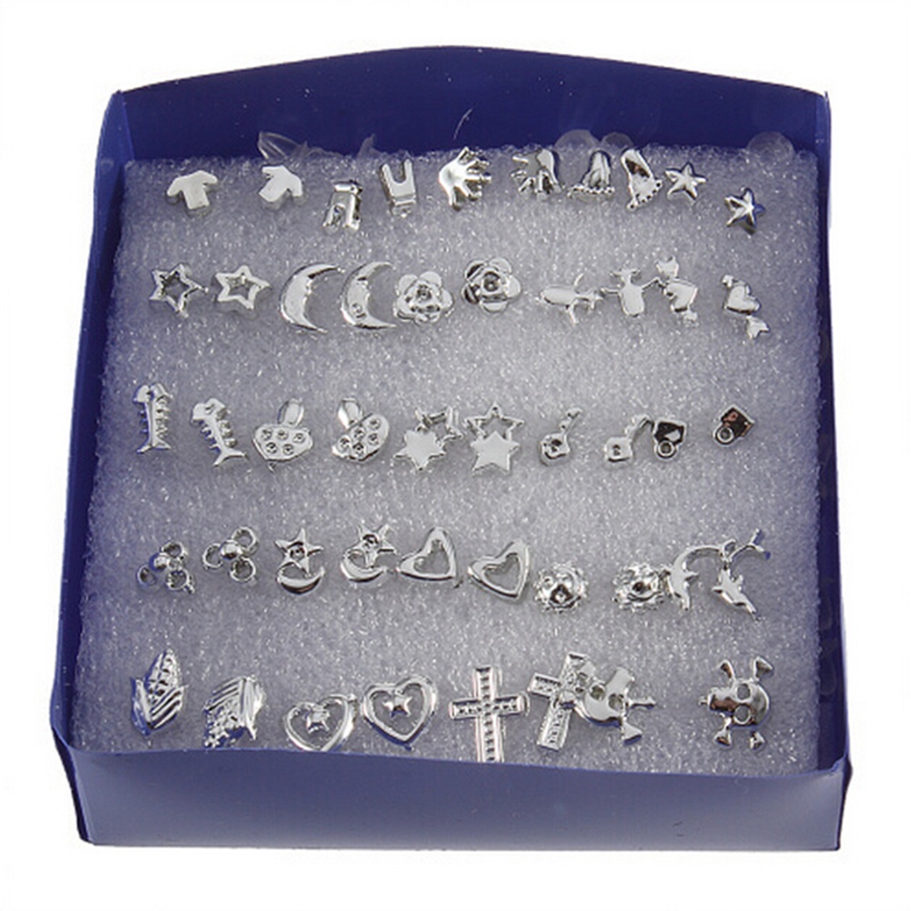 Bộ 24 Đôi Bông Tai Nhựa Mạ Bạc Thời Trang