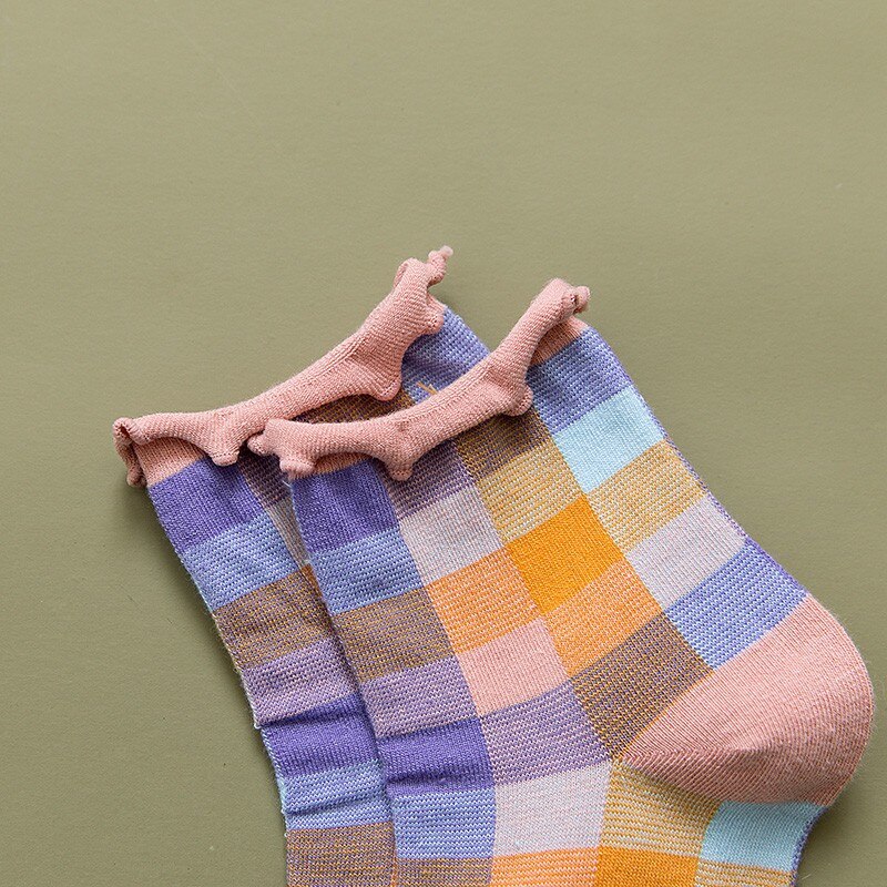 Plaid Ruffles Sweet Girls Ankle Socks Fashion Cotton Checked Women Cozy Hosiery Cute Japanese Female Crew Socks