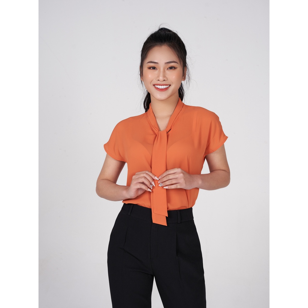 Áo sơ mi nữ YODY tay ngắn cổ nơ vai chờm phong cách mềm mịn thoải mái SCN5192