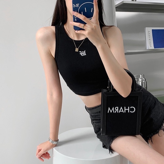 Áo không tay ZHELIHANGFEI thêu họa tiết chữ thời trang