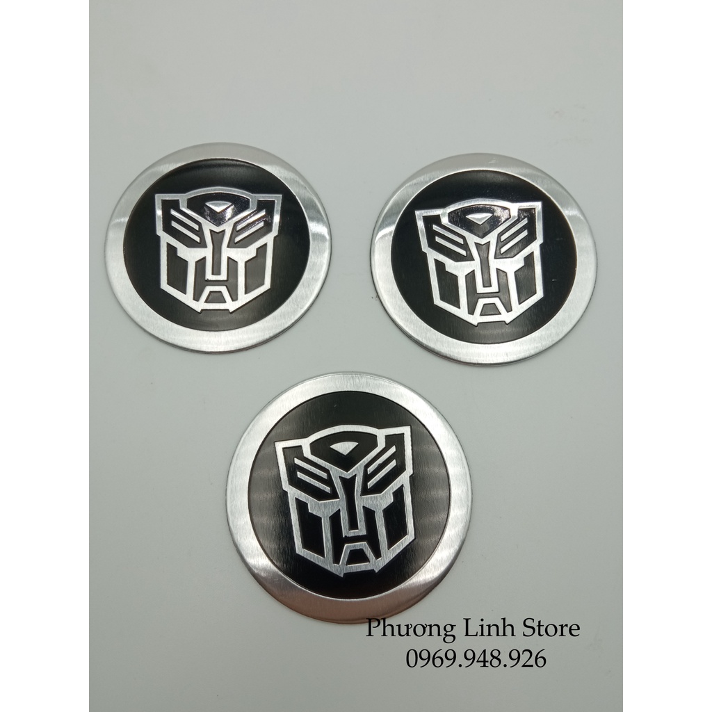 Tem dán xe Transformer Protec logo dán xe hình tròn nền đen viền bạc