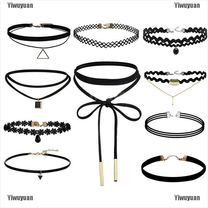 Set 10 Vòng Cổ choker Màu Đen Đơn Giản Thời Trang
