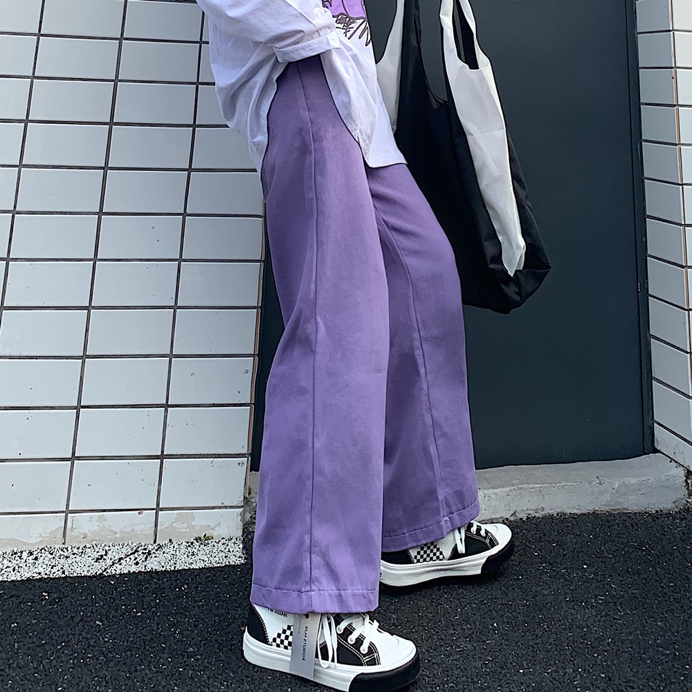 Quần ống đứng rộng bằng cotton lưng thun thời trang thu đông phong cách đơn giản 226761
