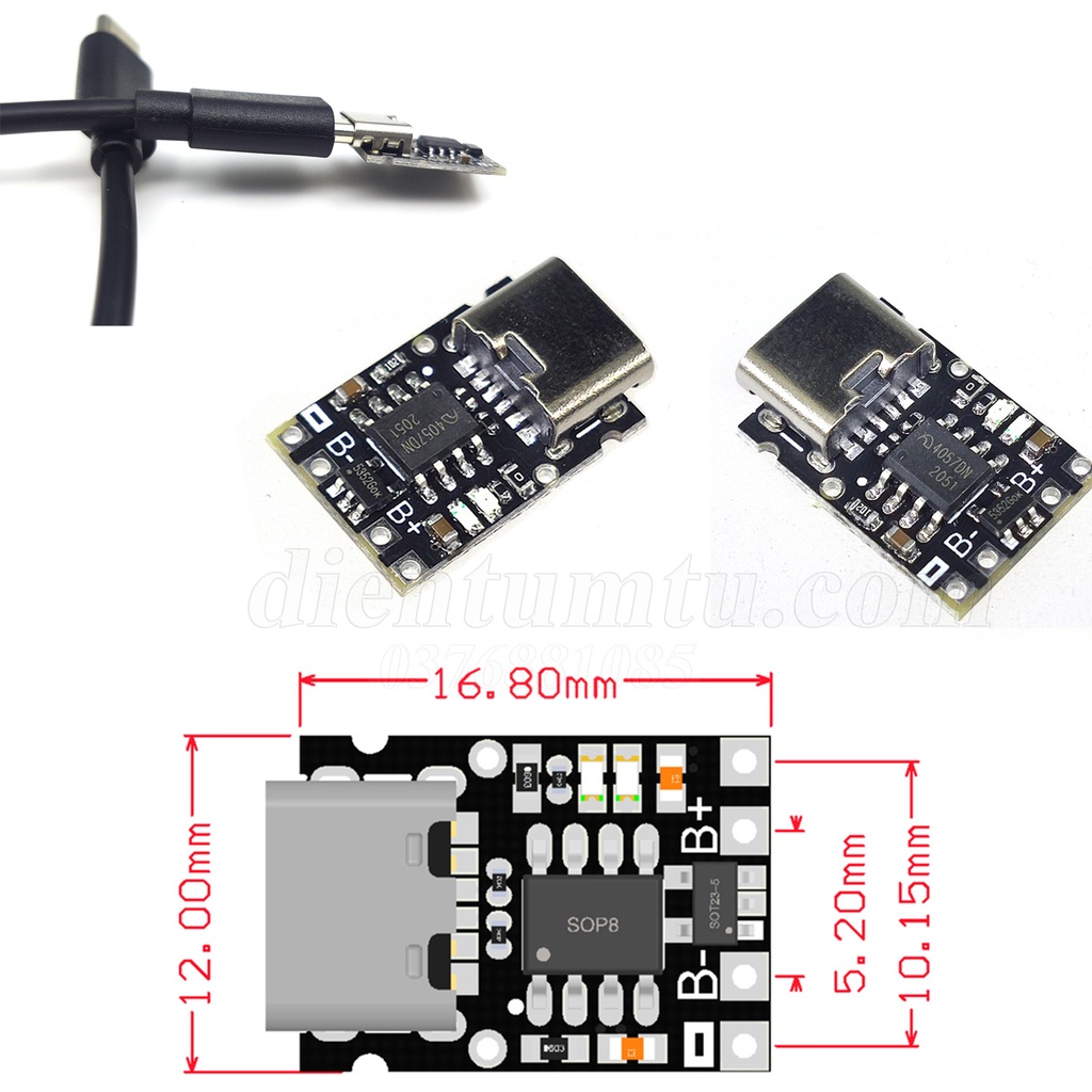 Mạch Sạc Pin Lithium - Li-ion - 18650 TP4056 Có Bảo Vệ Pin Cổng USB TYPE-C