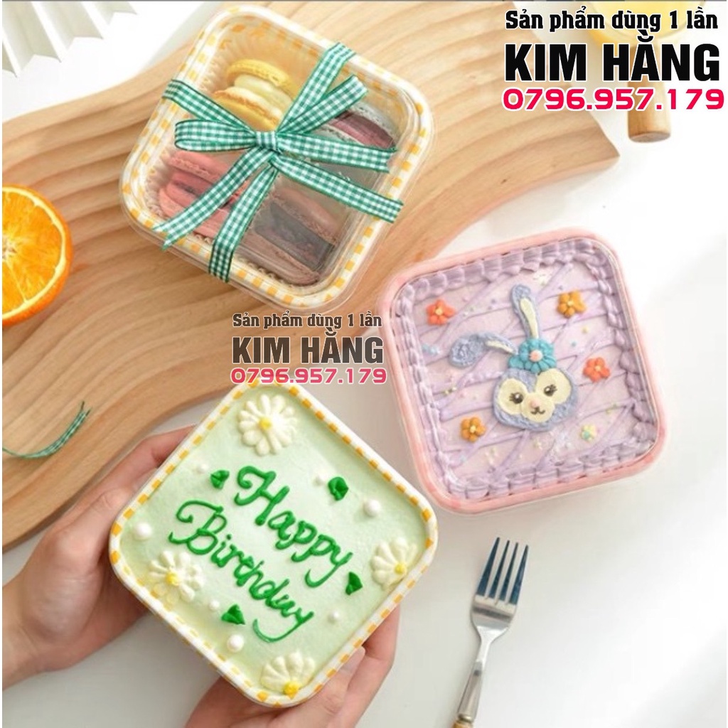 Set 100 hộp vuông caro nhiều màu đựng bánh lạnh , hộp 420ml đựng mousse - tiramisu,...