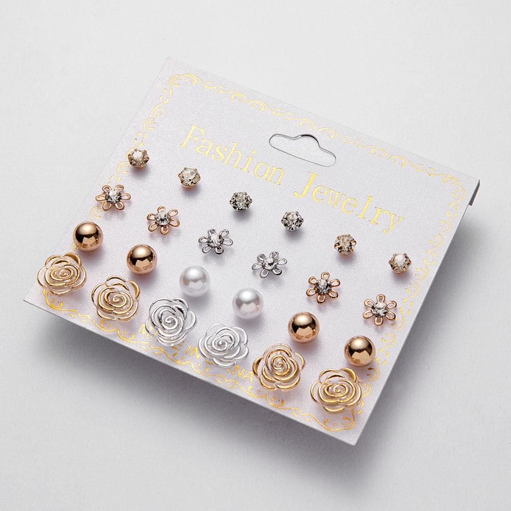 Set hoa tai đính ngọc trai nhân tạo lấp lánh thời trang