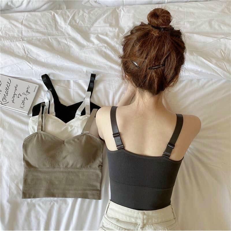 Áo lót nữ bra hai dây không gọng có mút ngực cotton mềm ôm sát thấm hút tốt mặc tập gym yoga mặc áo trong đa năng