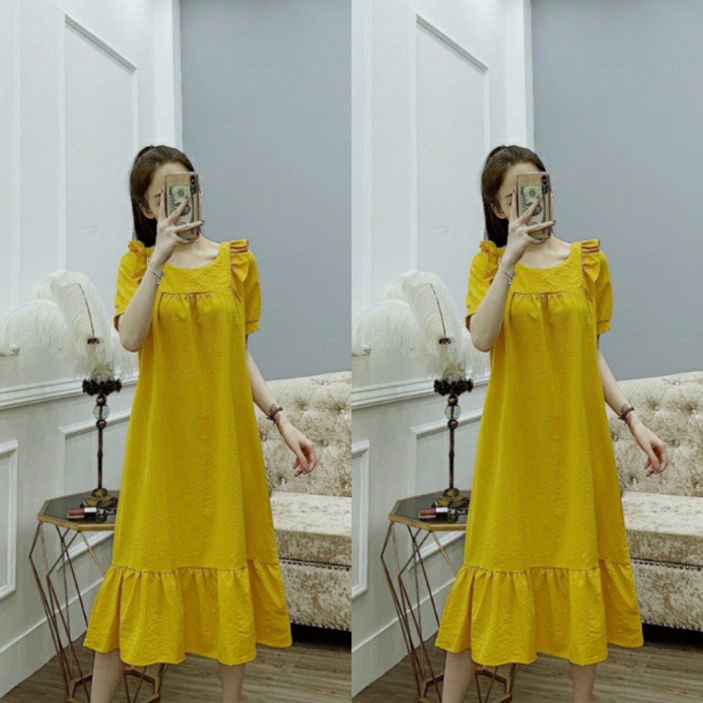 Váy bầu ngắn tay thời trang thiết kế vải đũi mềm mát Mom and Baby M085
