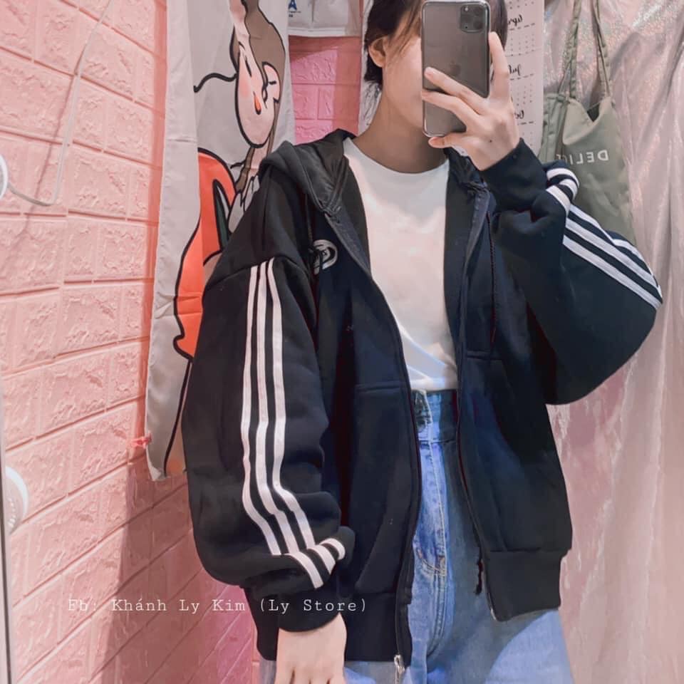 Áo Khoác Nỉ Thể Thao ZATION Unisex ♥ Hoodie bomber phối 3 sọc màu Đen | Trắng | Xám Ulzzang Nam Nữ HOT ♥