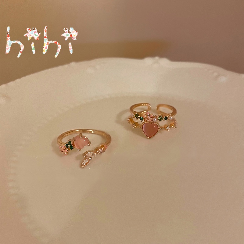 Nhẫn Hở Hai Lớp Hình Hoa / Trái Tim Đính Ngọc Trai Thời Trang Tinh Tế Cho Nữ