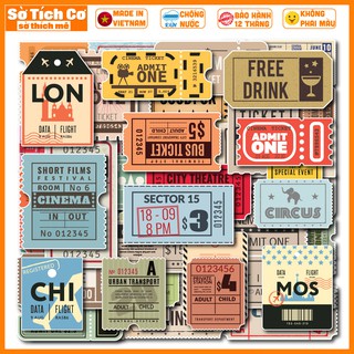 [Bộ 50 Sticker] Vintage Ticket chống nước sticker dán laptop, điện thoại, đàn guitar, mũ bảo hiểm, vali. MSP: ST41
