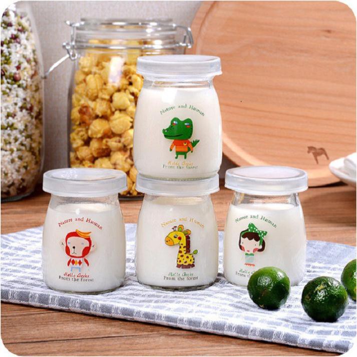 🍒🍒Bộ 12 Cốc/Hũ Làm Sữa Chua Bằng Thủy Tinh Có Nắp Cho Bé Hình Ngộ Nghĩnh | BigBuy360 - bigbuy360.vn