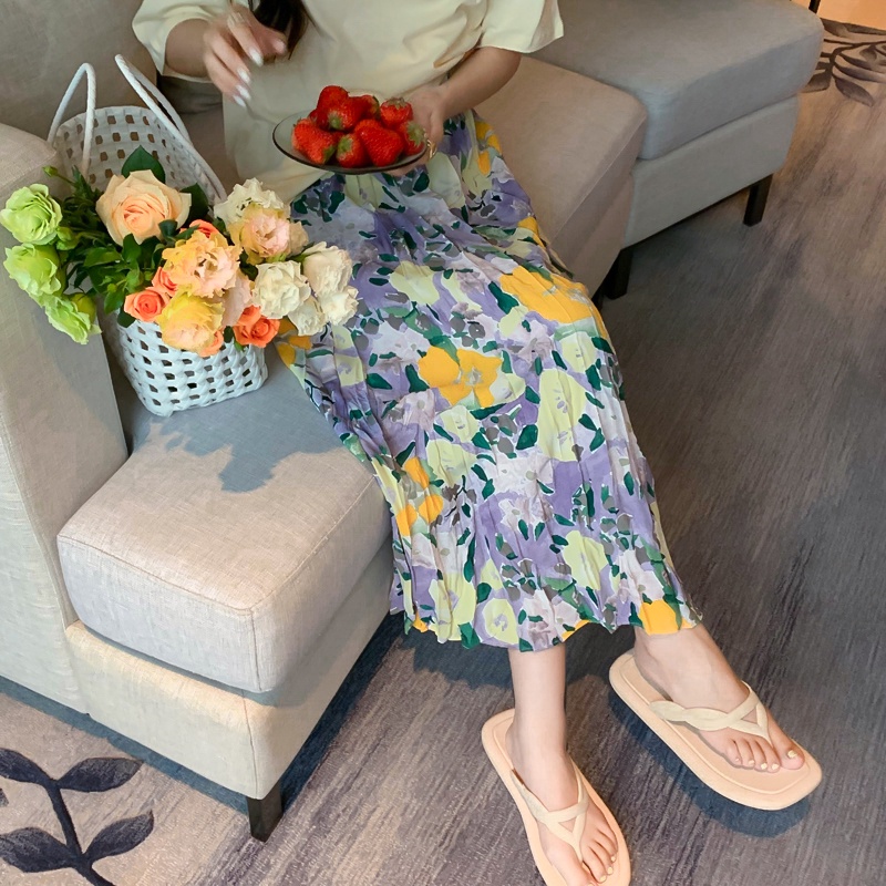 Chân váy lửng SUXI lưng cao họa tiết hoa vintage thời trang mùa hè mới dành cho nữ