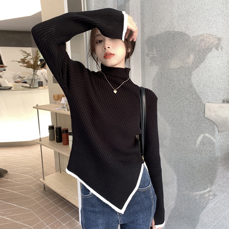 Áo sweater ZHELIHANGFEI vải dệt kim cổ lọ thiết kế độc đáo phong cách phương Tây