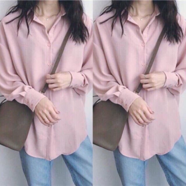 Sơ mi nữ tay dài hồng công sở