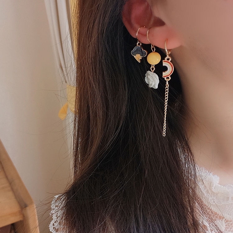 Khuyên Tai Dạng Kẹp Không Xỏ Hình Hoa Cầu Vồng/ Tia Chớp/Đám Mây Hoạt Hình 22369