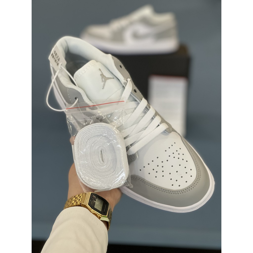 Giày Sneaker Nam Nữ Jordan 1 Low Wolf Grey (W) Xám Fullbox, Giày thể thao nữ nam hot trend 2021