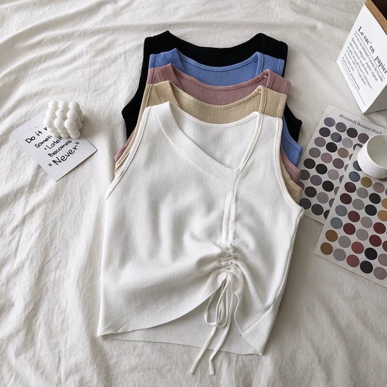 Áo croptop nữ áo kiểu dây rút chéo không tay dệt kim LUHAZO  thời trang quyến rũ mẫu mới nhất 2022 S4T1-2