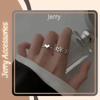 Set nhẫn nữ 2 chiếc trái tim basic mạ bạc Jerry Accessories N01