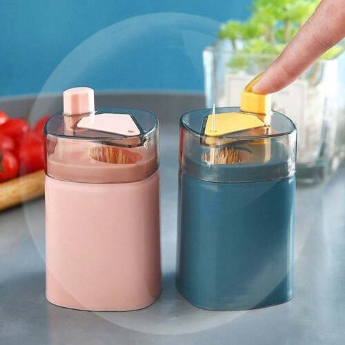 Hộp lọ đựng tăm xỉa răng  Tặng kèm tămthông minh có nút bật tăm tiện lợi dễ dàng sử dụng màu xanh hồng