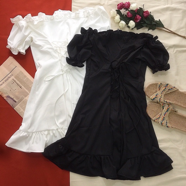 ĐẦM TRẮNG XINH ĐƠN GIẢN ĐẦM CHẠY BÈO Ở CỔ VÀ PHẦN TAY - THIẾT KẾ ĐAN DÂY Ở TRƯỚC ( kèm ảnh thật trải sàn ) | BigBuy360 - bigbuy360.vn