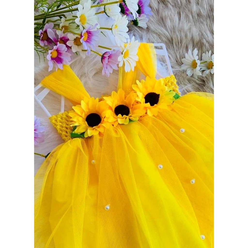 Đầm bé váy, Váy công chúa tutu dễ thương cho bé - hoa hướng dương+ Ảnh thật