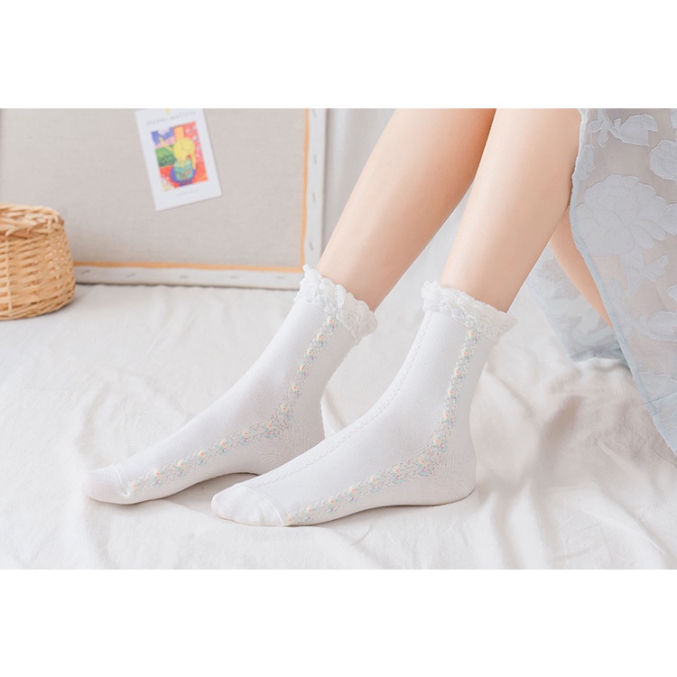 Vớ tất trắng lolita hoạ tiết Ulzzang mới hàng Quảng Châu chuẩn đẹp