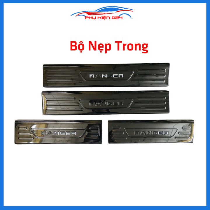 Bộ ốp bậc cửa trong ngoài nẹp bước chân Ranger 2016-2017-2018-2019 vân Titan chống trầy trang trí xe