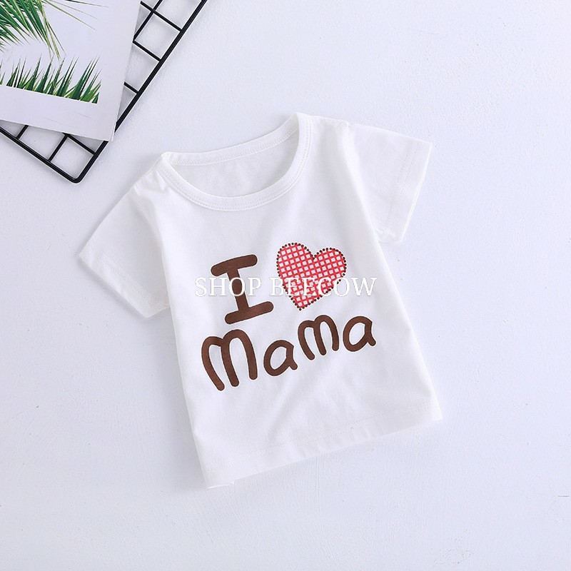 [MẪU MỚI] ÁO THUN CỘC TAY LOVE MAMA LOVE PAPA SIÊU CUTE CHO BÉ YÊU | 8-18KG | SHOP BEECOW