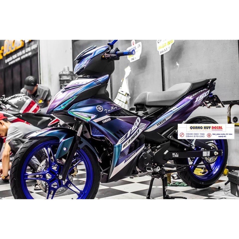 Tem trùm exciter 150 xanh tím, độ team decal xe ex dán đời 2015-2020