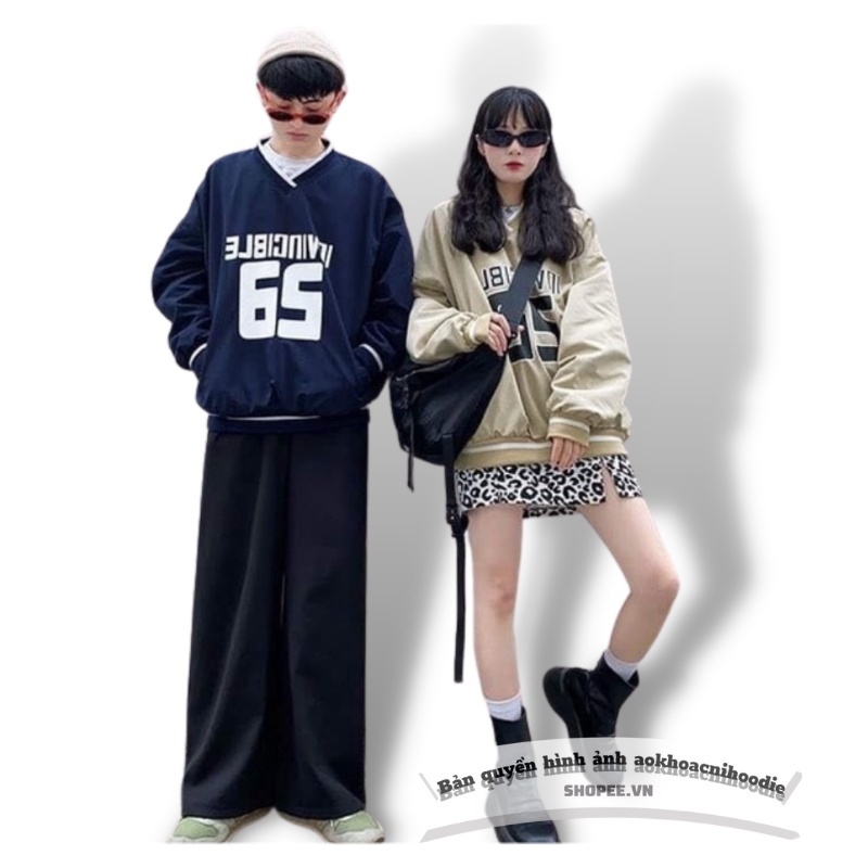 Áo thu đông nam nữ , áo sweater nỉ form rộng 2 màu cổ V in 65 dài tay dễ phối đồ Freeship