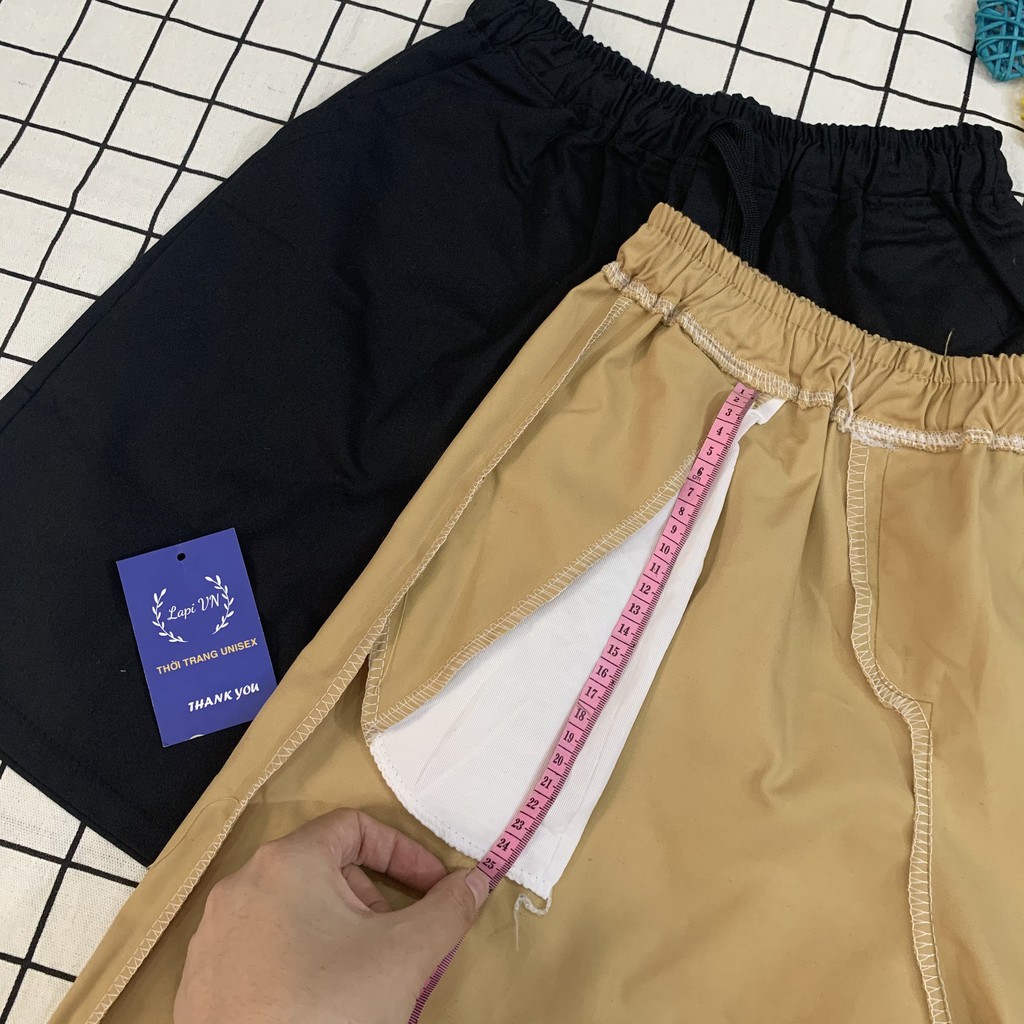 Quần Short Lửng Kaki Unisex Lapi VN, 2 Màu Basic Phong Cách Ulzzang, Freesize Đến 55kg,Nam Nữ Đều Mặc Được, Co Dãn Tốt