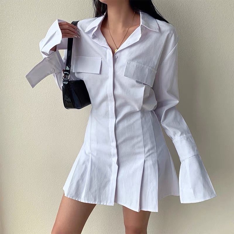 (SẴN) Váy sơ mi trắng tay dài