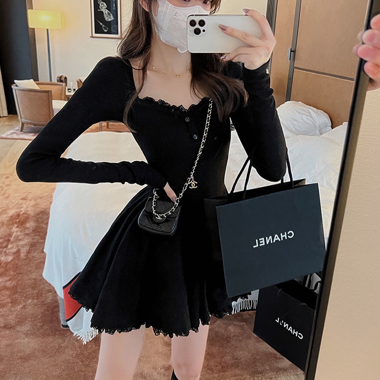 COZOKC Đầm Ren Tay Phồng Dài Cá Tính Quyến Rũ Cho Nữ