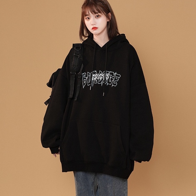 Áo Hoodie Tay Dài Dáng Rộng In Họa Tiết Phong Cách Retro
