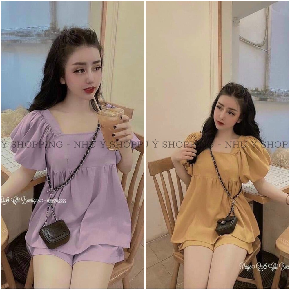 Set bộ đũi quần đùi mát rượi mùa hè free size dưới 52kg hình trải sàn chụp thật_d70TP