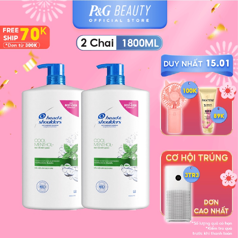 [Mã FMCGMALL -8% đơn 250k] Combo 2 Dầu Gội HEAD &amp; SHOULDERS chai 1800ML Hương Bạc Hà